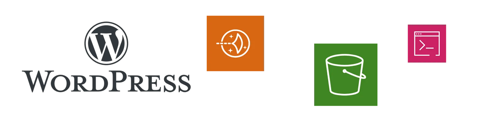 WordPress, Amazon Lightsail, Amazon S3 and AWS CLI logos