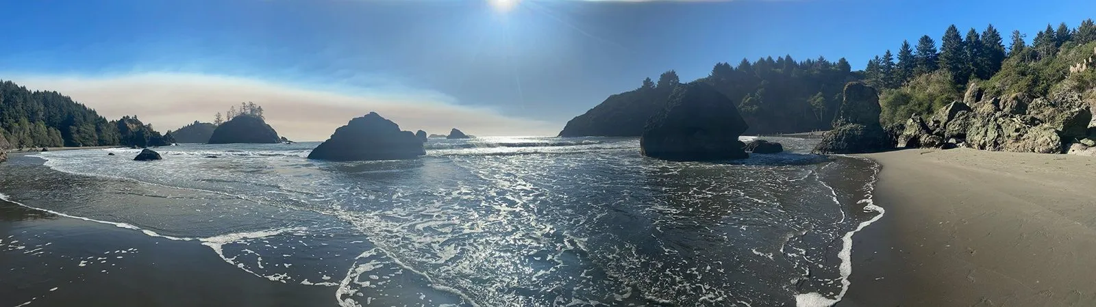 Sea stacks and surf along the coast near Trinidad, California